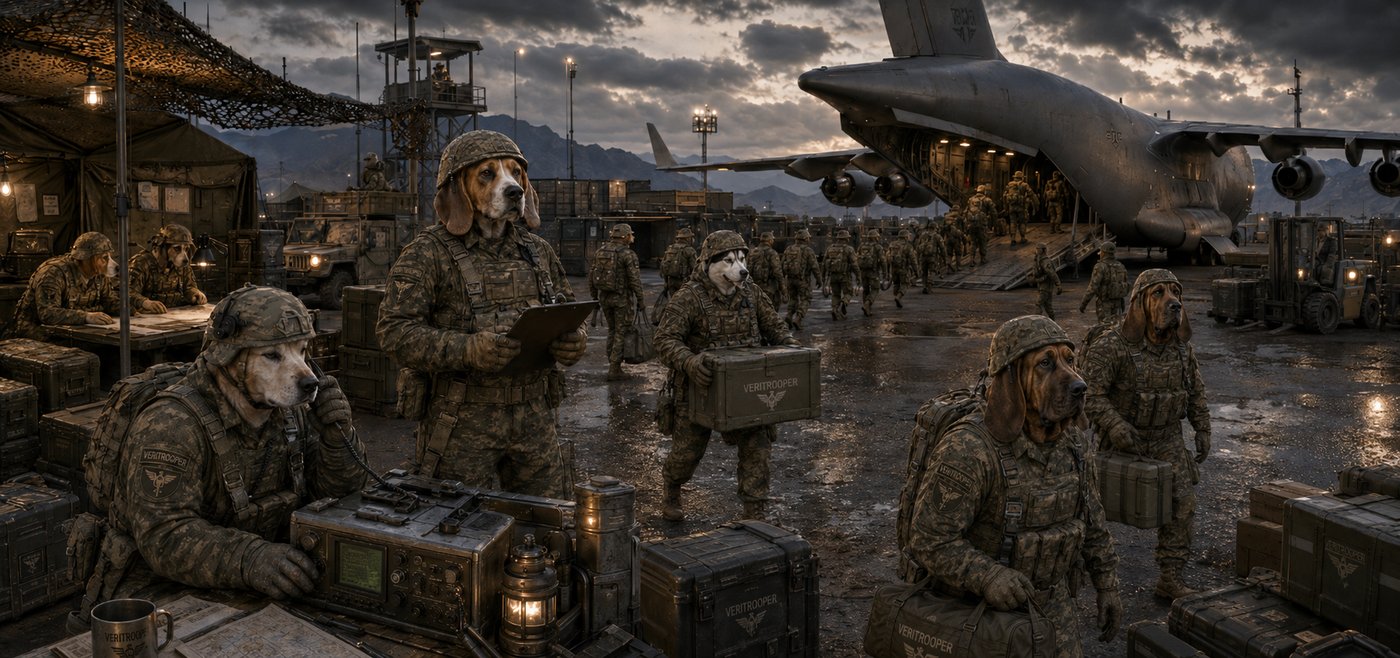 The Veritroopers — a K9 paratrooper unit at a forward airfield, loading a transport to deploy